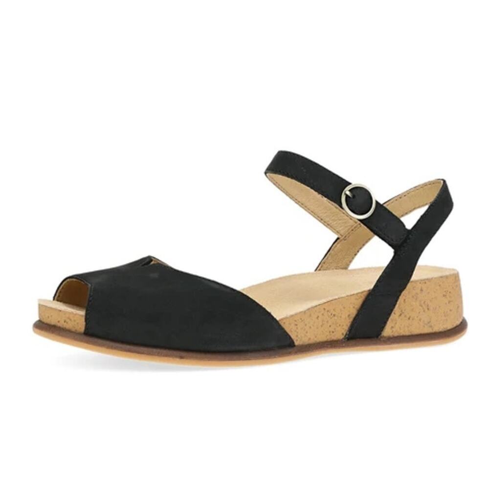 Dansko Womens Cass Flat Sandals EU 38 US 7.5-8 Black Suede Comfort Support NWOB